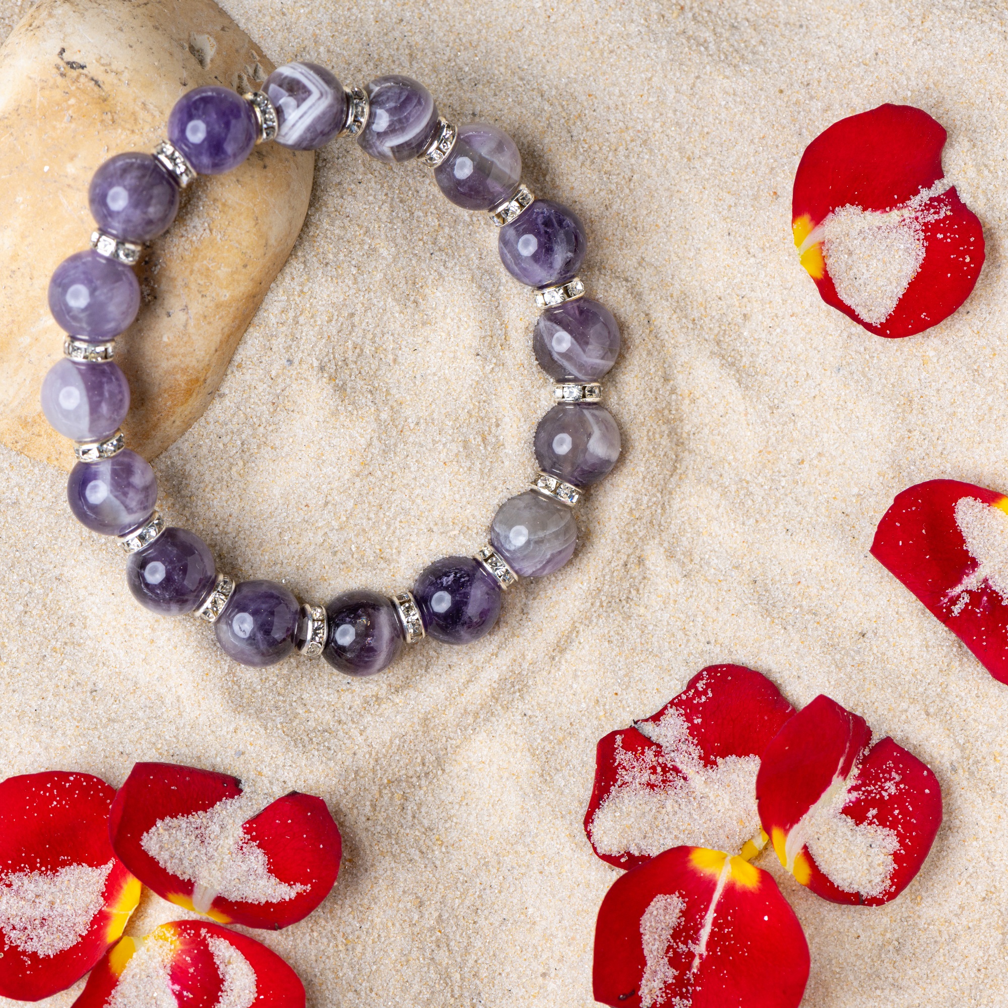 Браслет из натурального шевронного аметиста со стразами, 10 мм — изображение 8