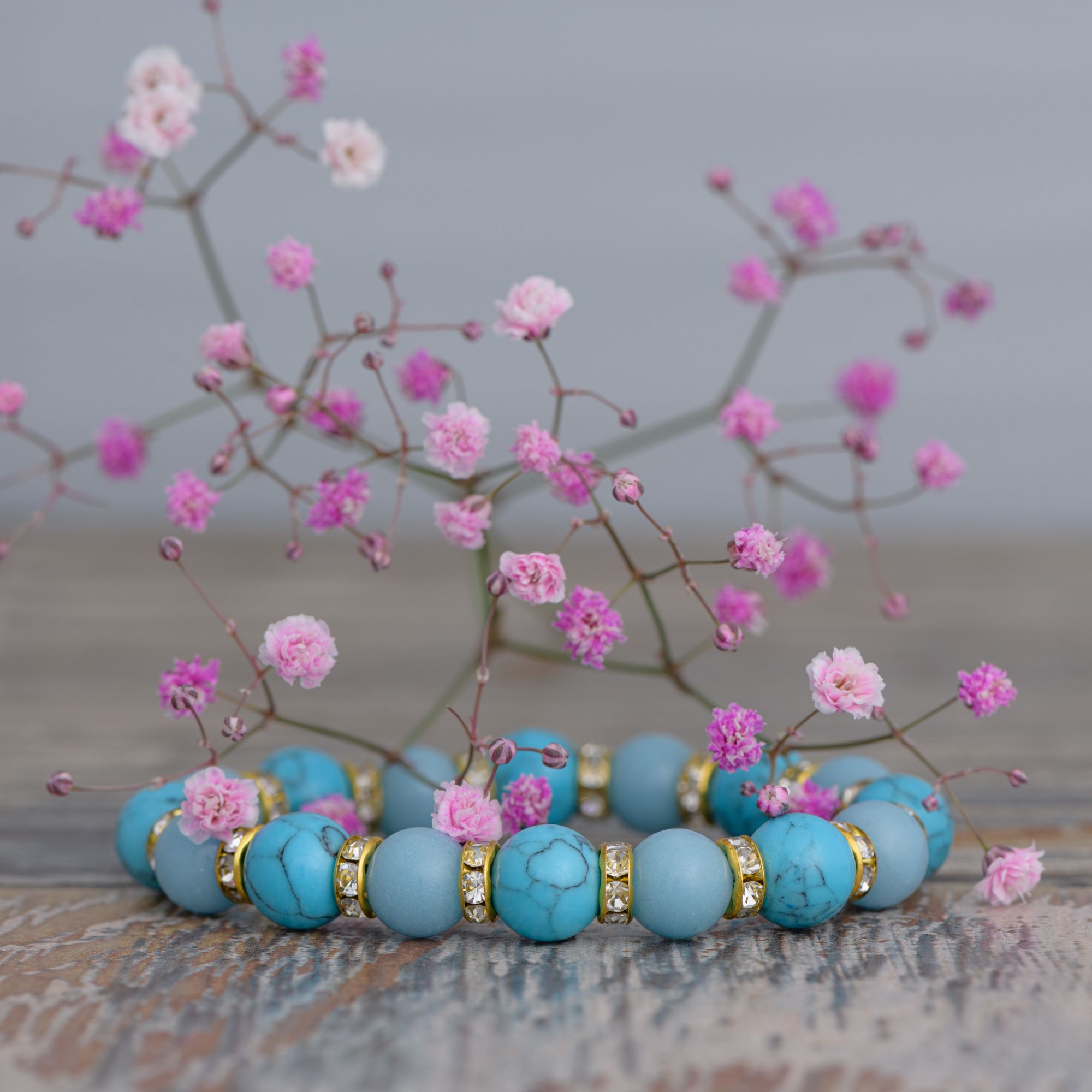 Браслет из натуральной бирюзы и голубого агата, 10 мм — изображение 4