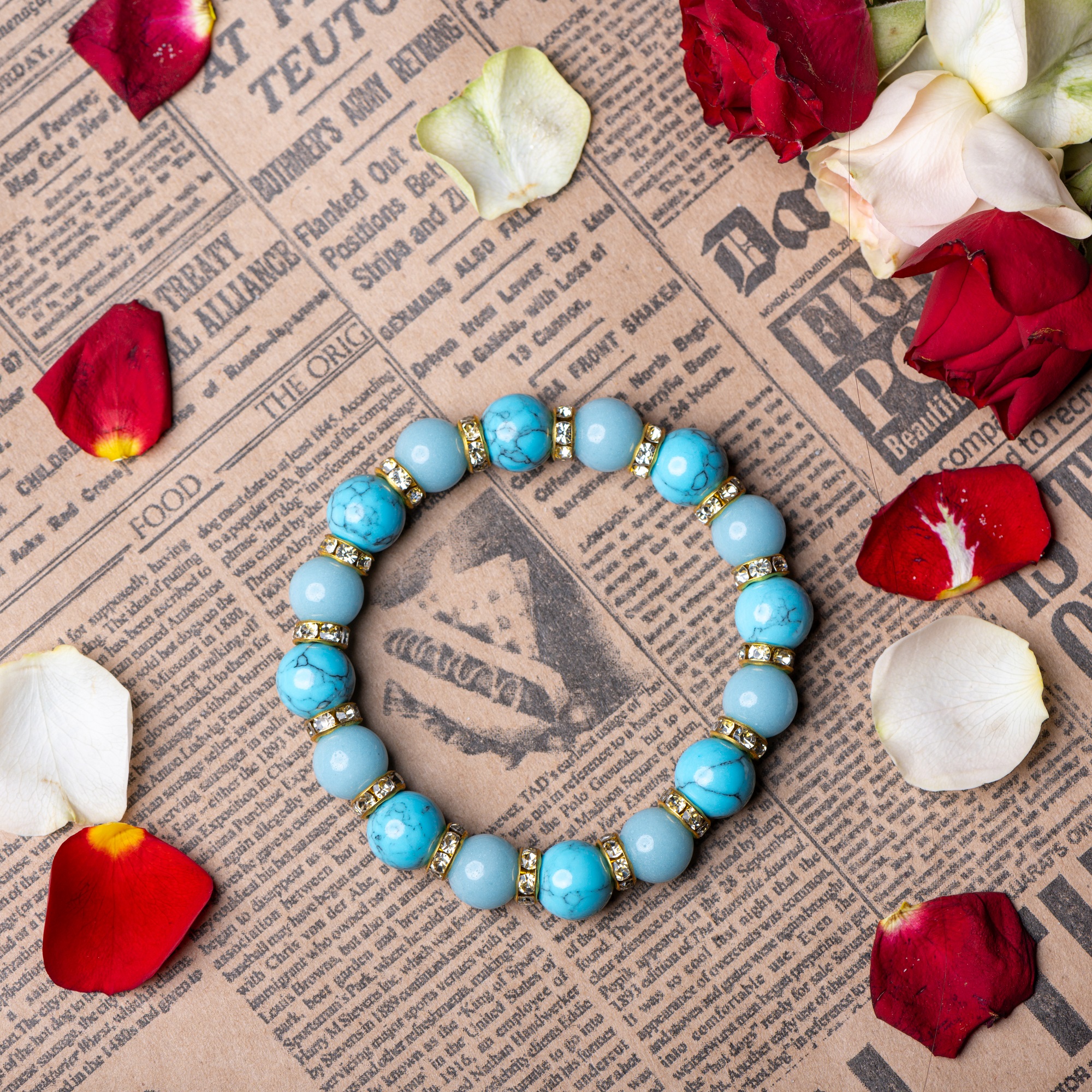 Браслет из натуральной бирюзы и голубого агата, 10 мм — изображение 10