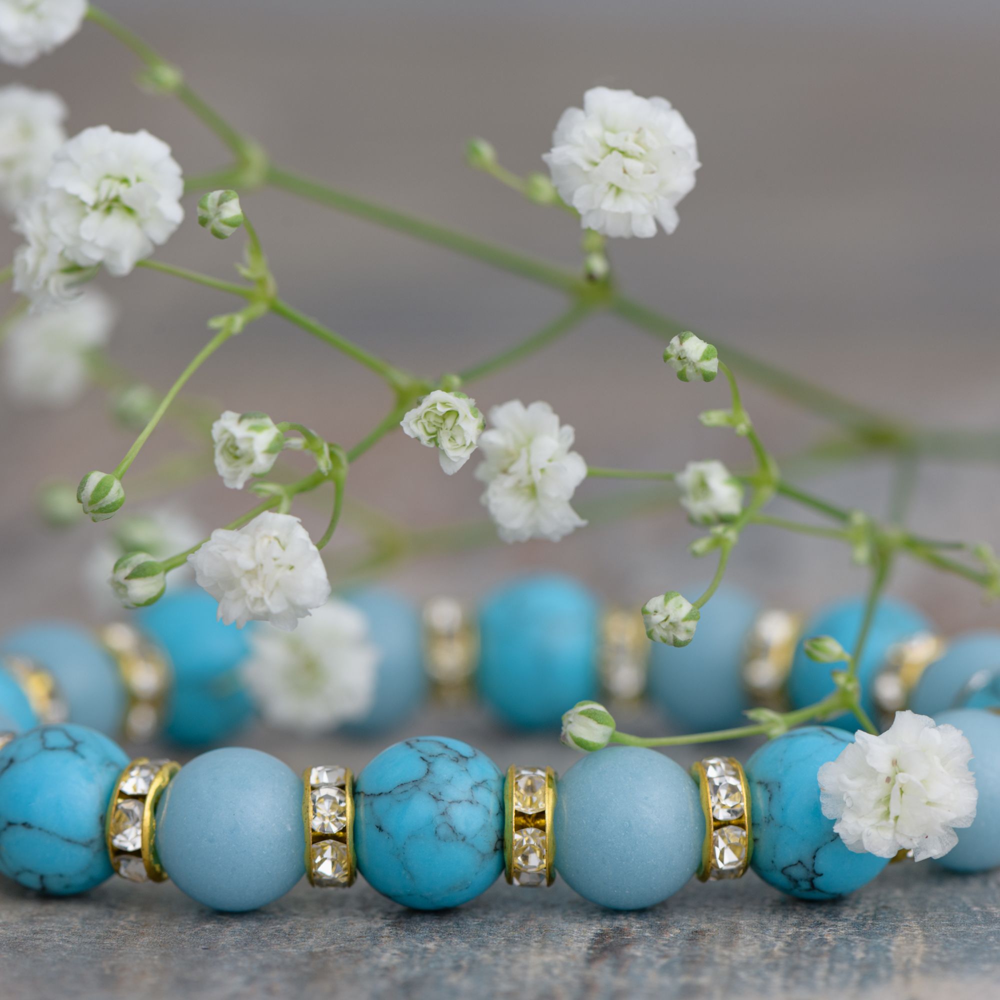 Браслет из натуральной бирюзы и голубого агата, 10 мм — изображение 5