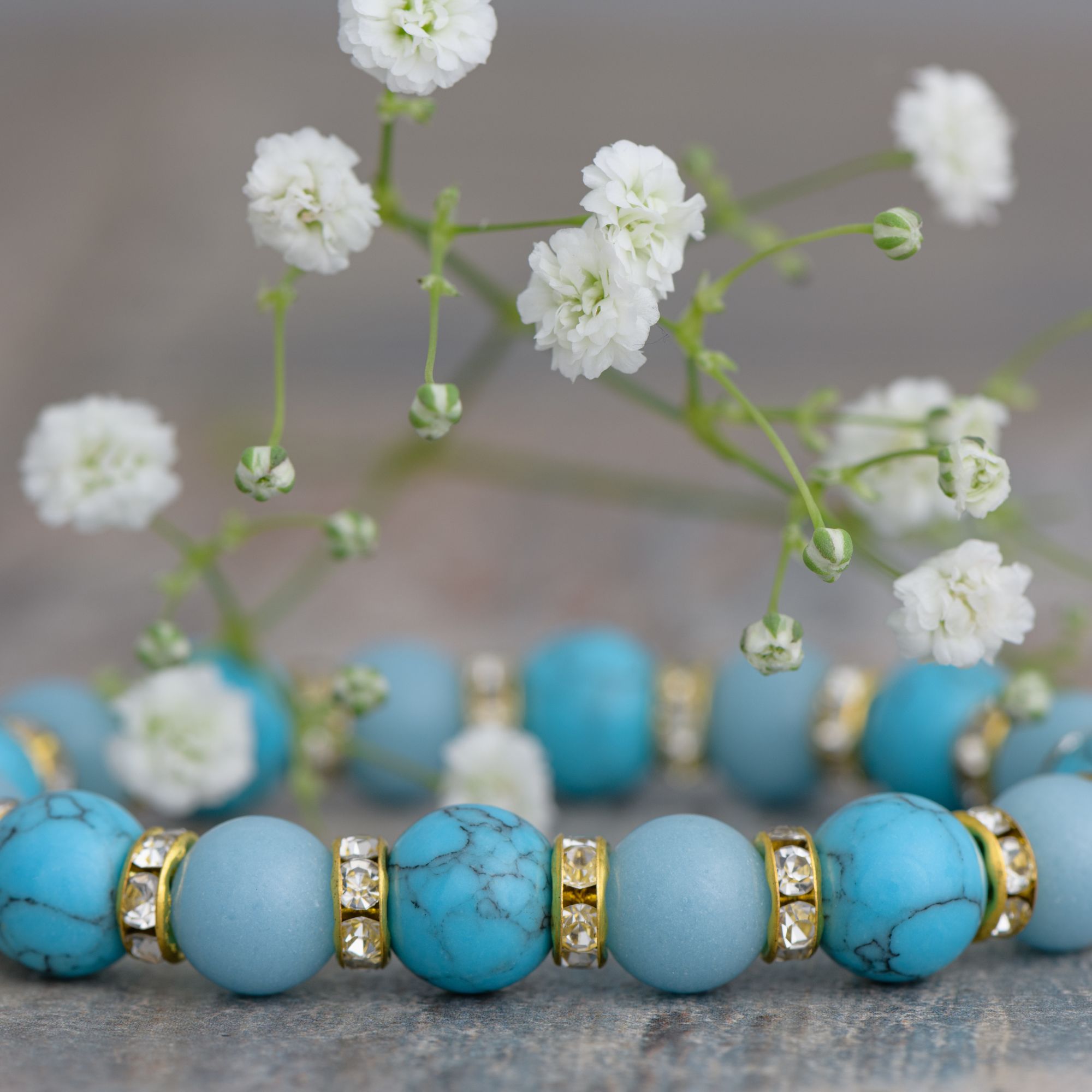 Браслет из натуральной бирюзы и голубого агата, 10 мм — изображение 6