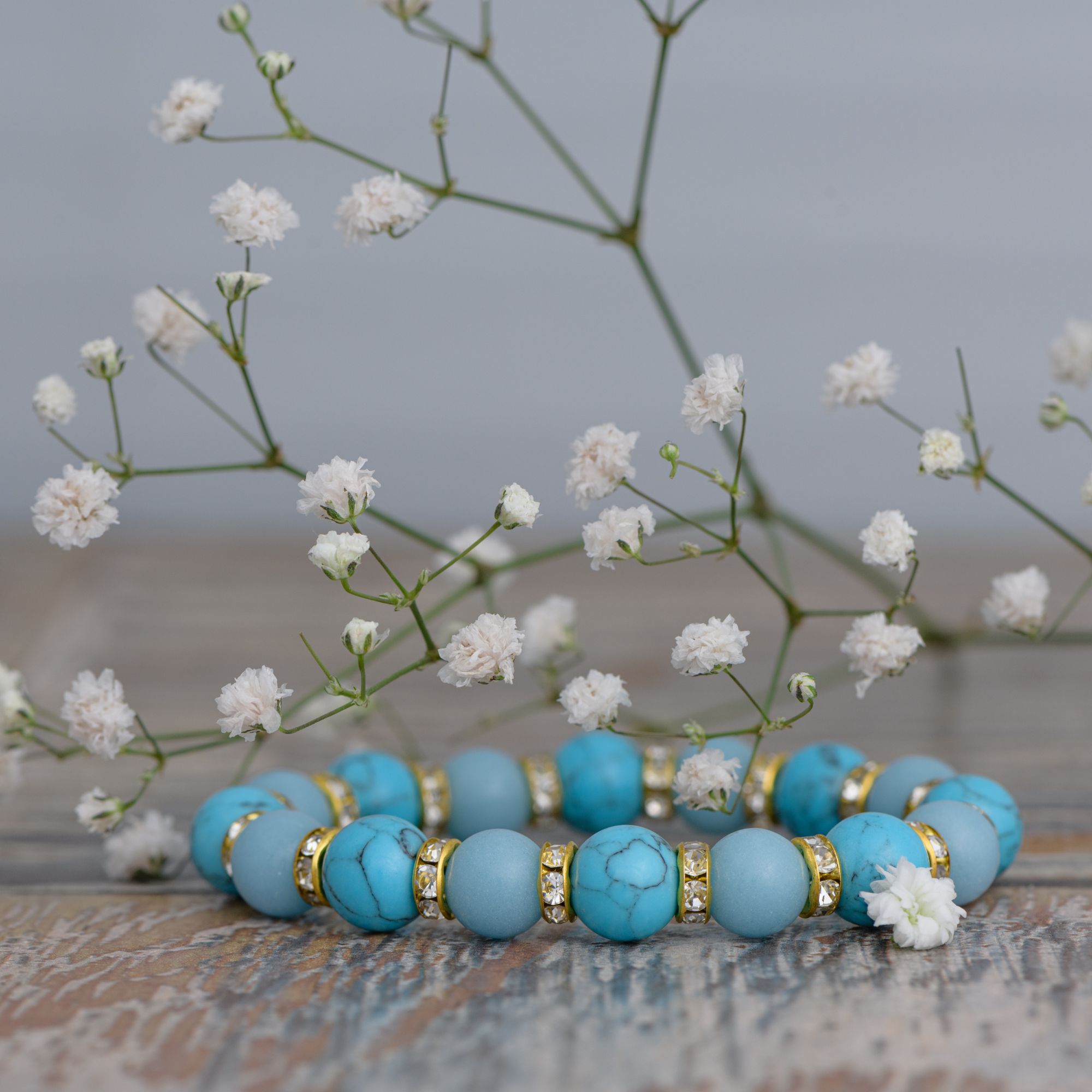 Браслет из натуральной бирюзы и голубого агата, 10 мм — изображение 7