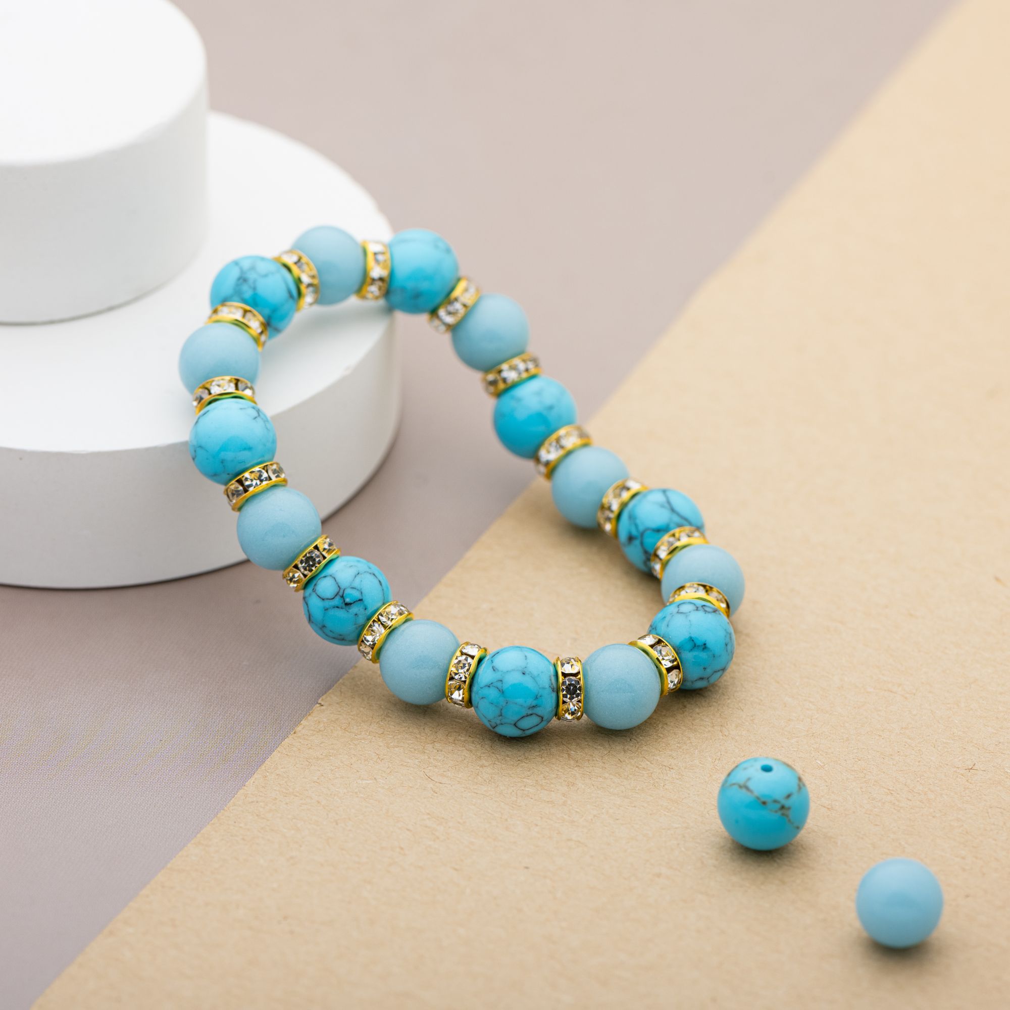 Браслет из натуральной бирюзы и голубого агата, 10 мм — изображение 8