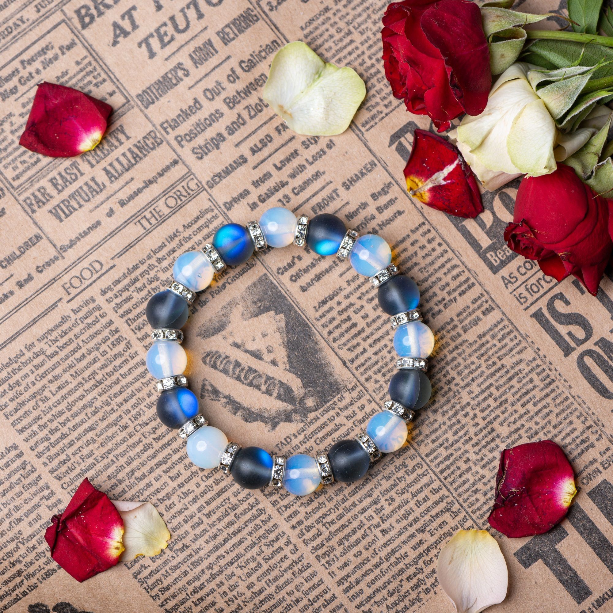 Браслет из опала и лунного камня, 10 мм — изображение 6