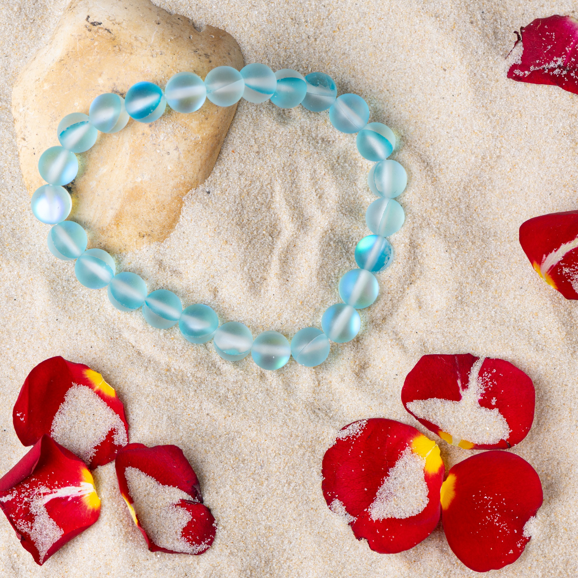 Голубой браслет из опала, матовый 8 мм — изображение 9