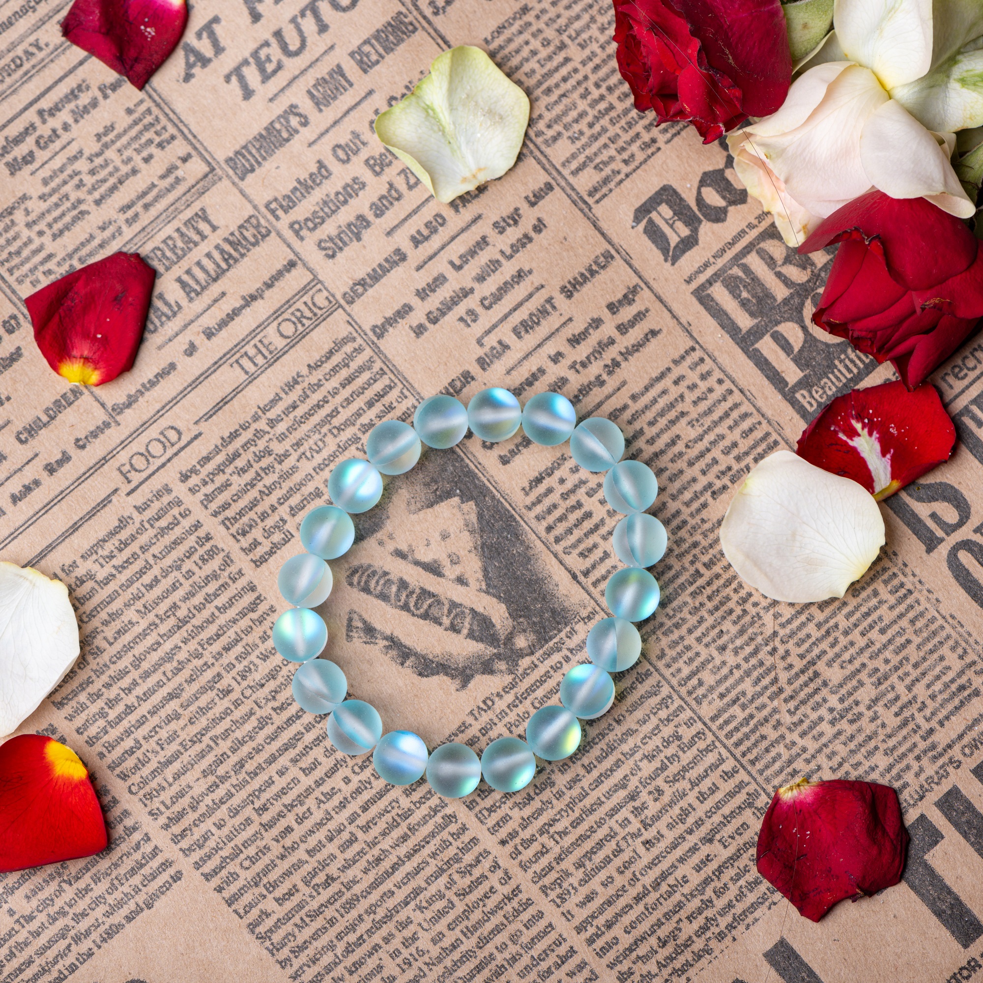 Голубой браслет из опала, матовый 8 мм — изображение 10