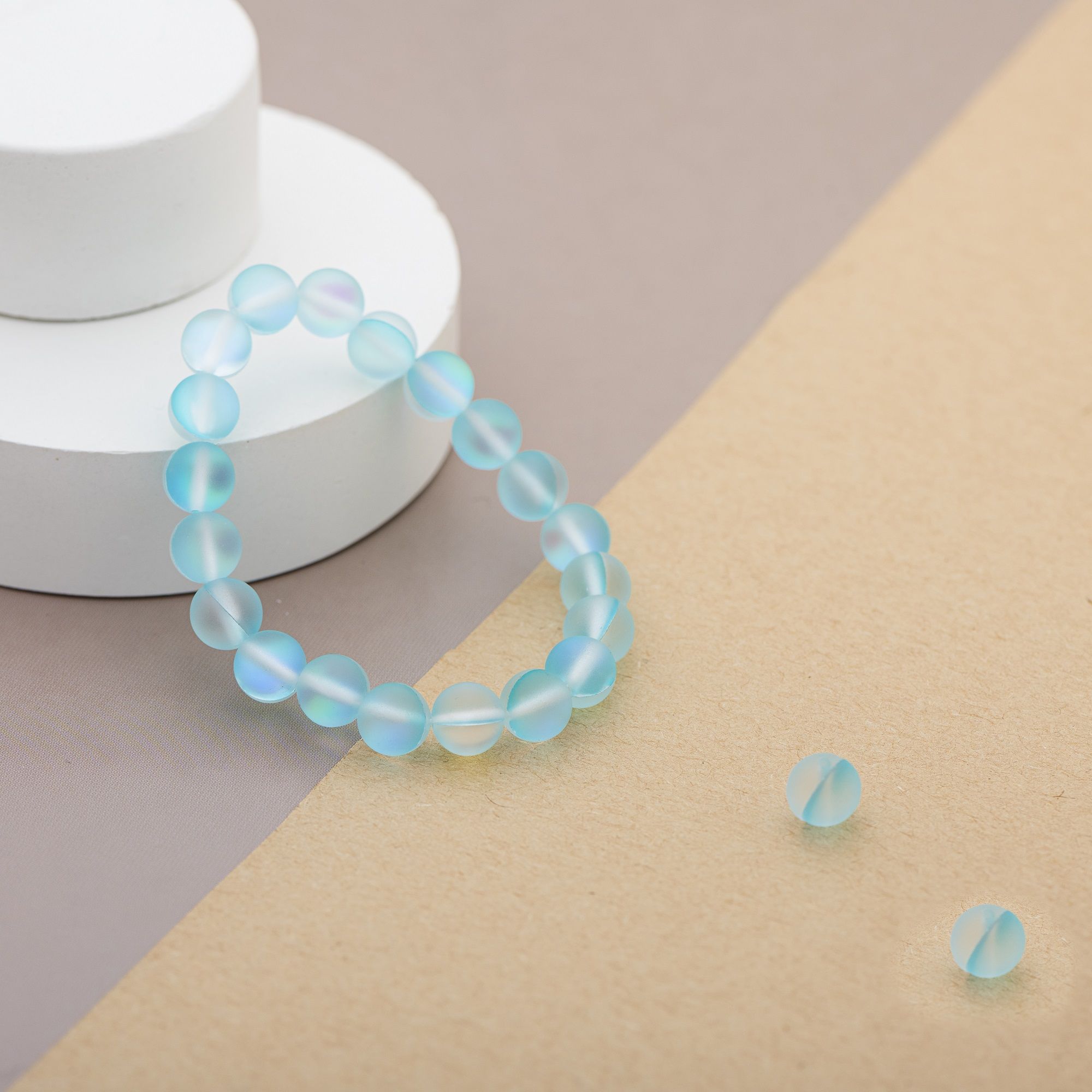 Голубой браслет из опала, матовый 8 мм — изображение 6