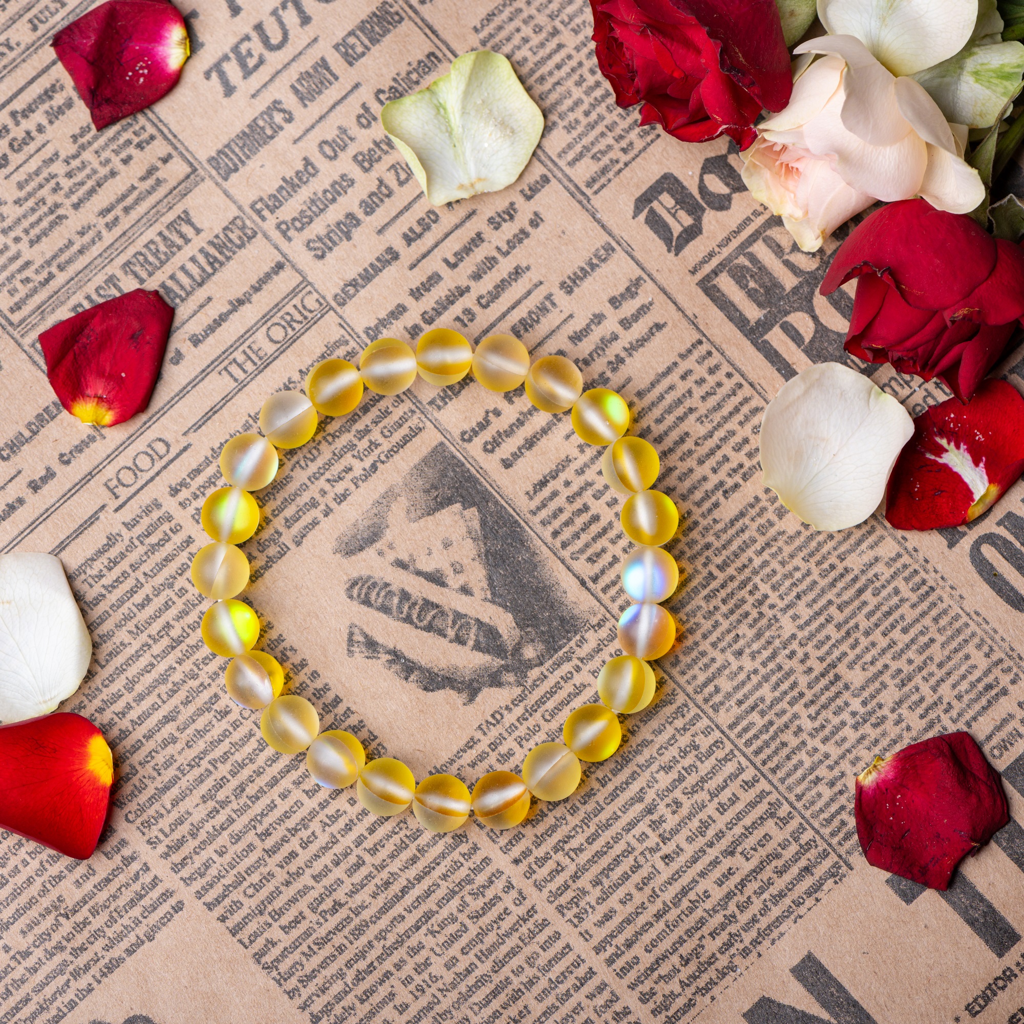 Жёлтый браслет из опала, матовый 8 мм — изображение 9